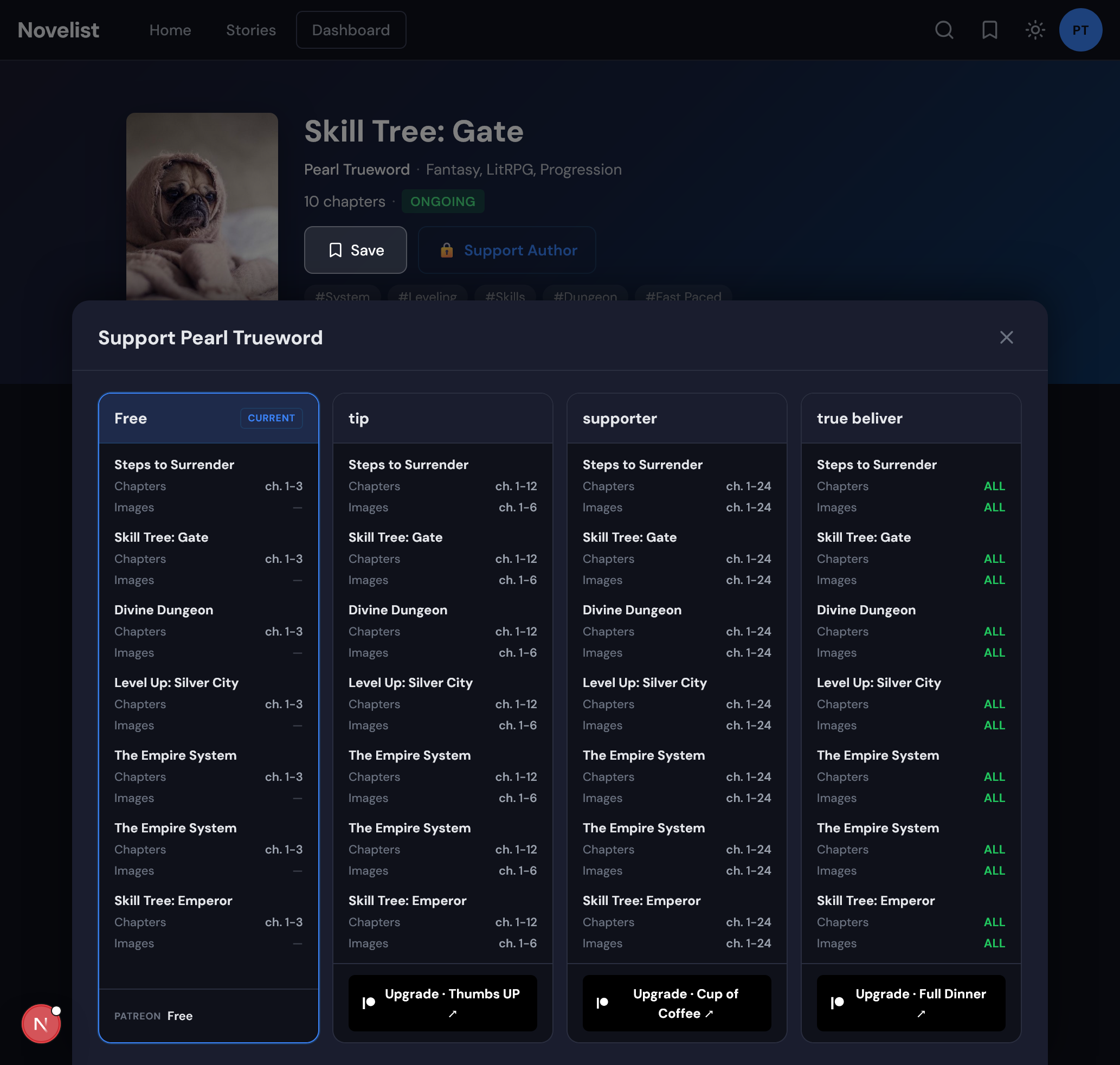 Monetize with Tiers - Dark theme